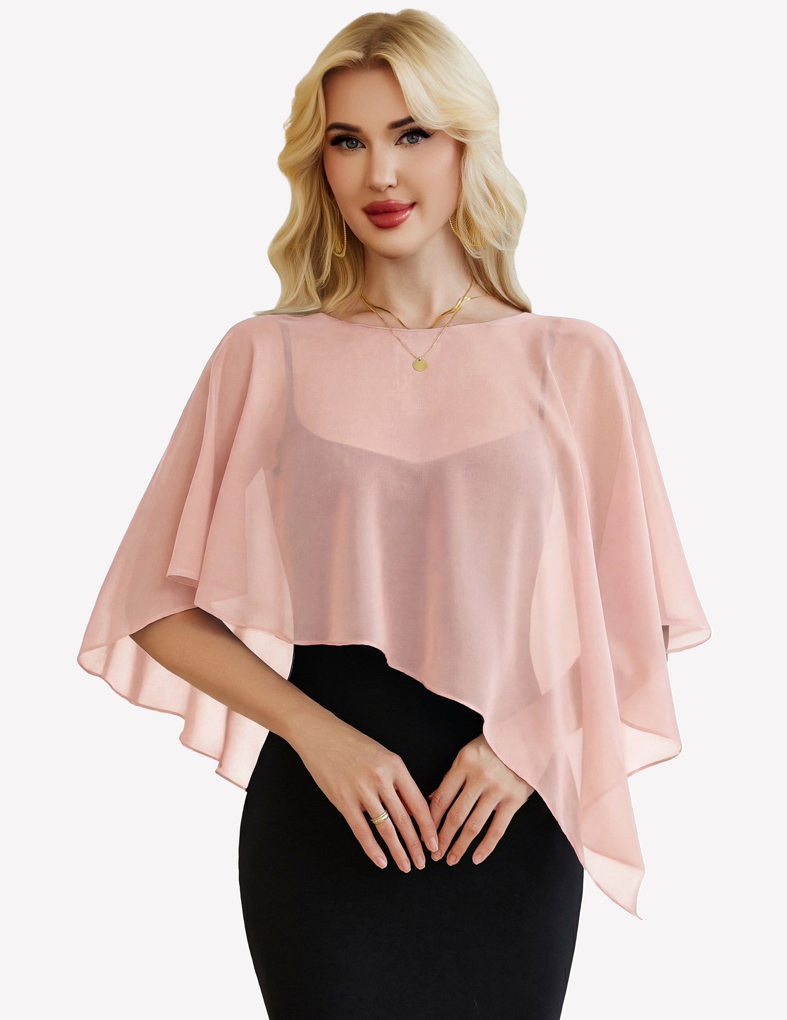 Chiffon Capelet Batwing Sleeve Sheer Wrap for Wedding & Evening