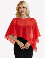 Chiffon Capelet Batwing Sleeve Sheer Wrap for Wedding & Evening