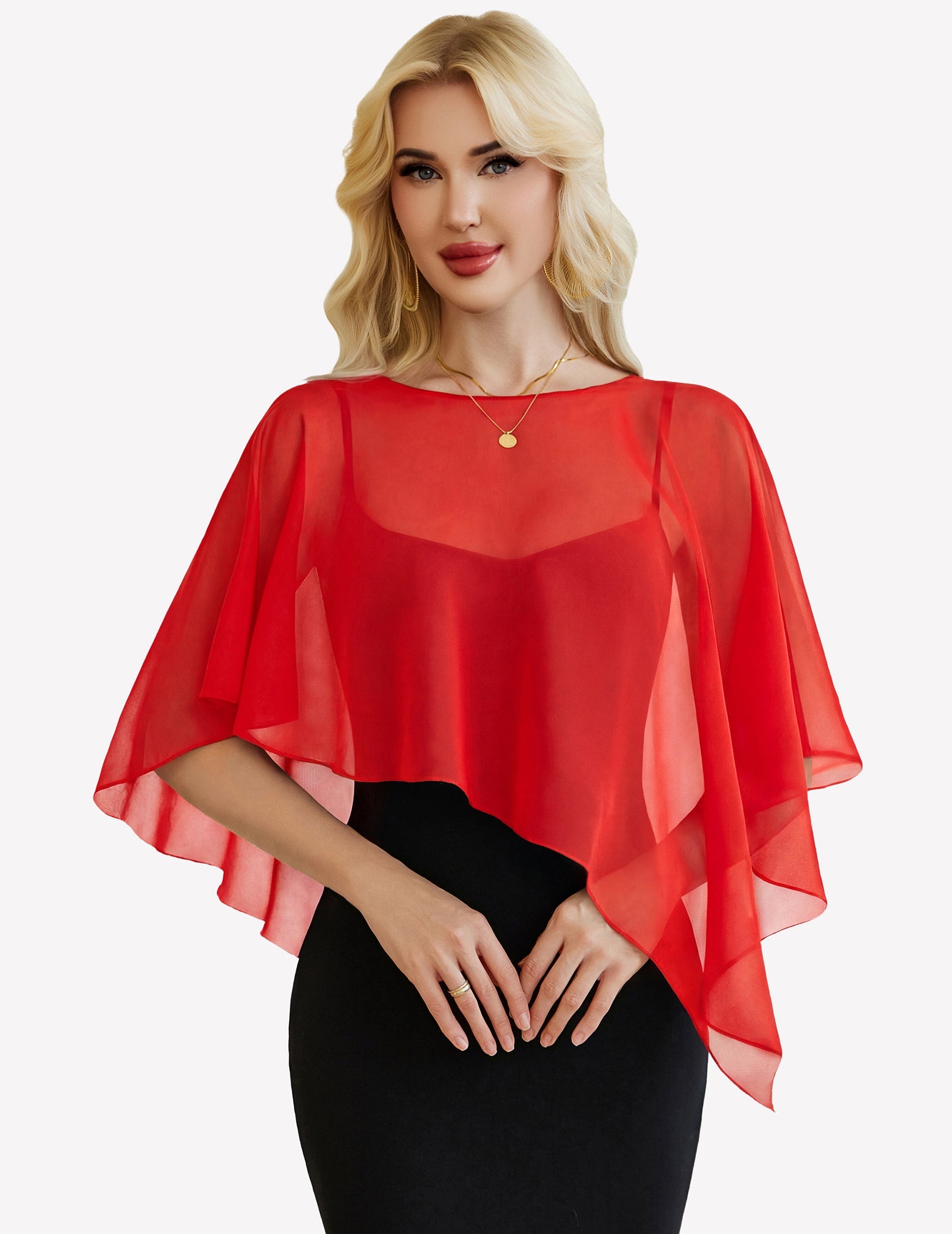 Chiffon Capelet Batwing Sleeve Sheer Wrap for Wedding & Evening