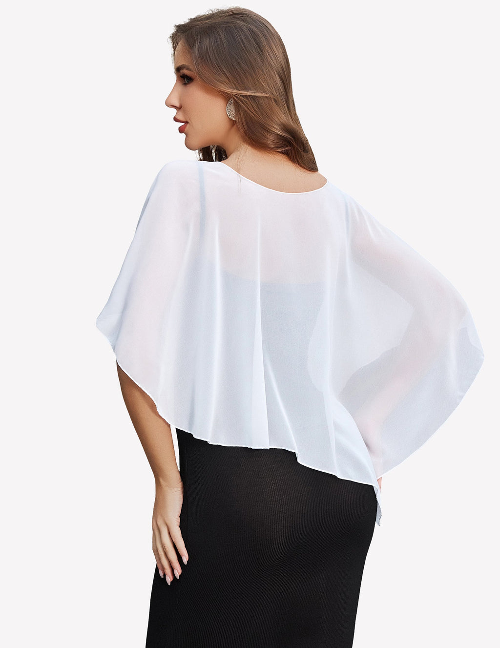 Chiffon Capelet Batwing Sleeve Sheer Wrap for Wedding & Evening