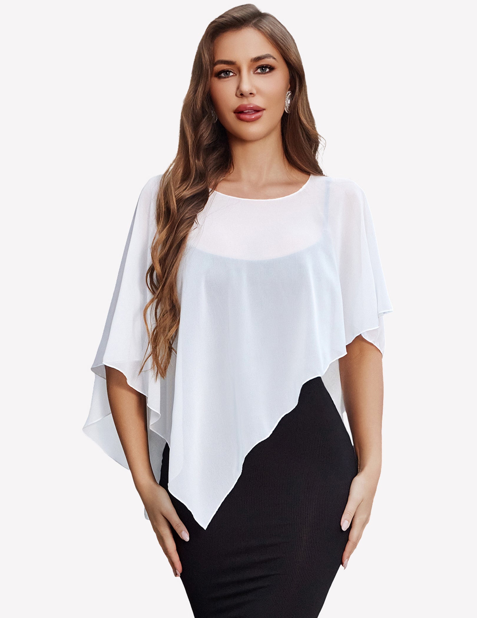 Chiffon Capelet Batwing Sleeve Sheer Wrap for Wedding & Evening
