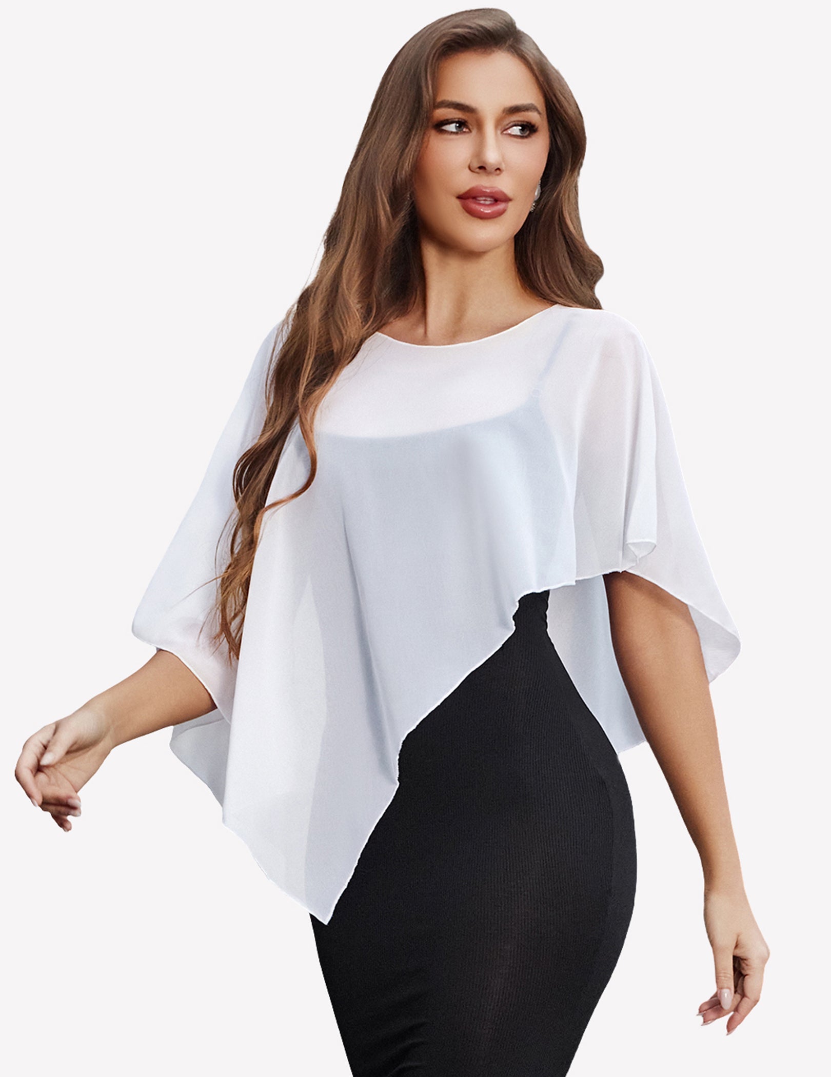 Chiffon Capelet Batwing Sleeve Sheer Wrap for Wedding & Evening