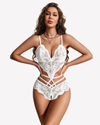 Sheer Lace Bodysuit V Neck Teddy Lingerie One Piece