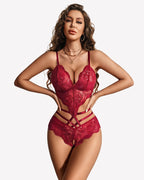 Sheer Lace Bodysuit V Neck Teddy Lingerie One Piece