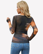 Sheer Mesh Long Sleeve Top See Through Crew Neck Slim Fit Clubwear
