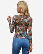 Sheer Mesh Long Sleeve Top See Through Crew Neck Slim Fit Clubwear