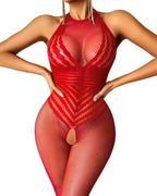 Fishnet Bodystocking - Sheer Mesh Halter Bodysuit, One Size Fits All