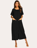 Ekouaer Short Sleeve Full Length Loungewear with Pockets (US Only)