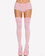 Satin Bow Thigh Highs Over Knee Long Stockings