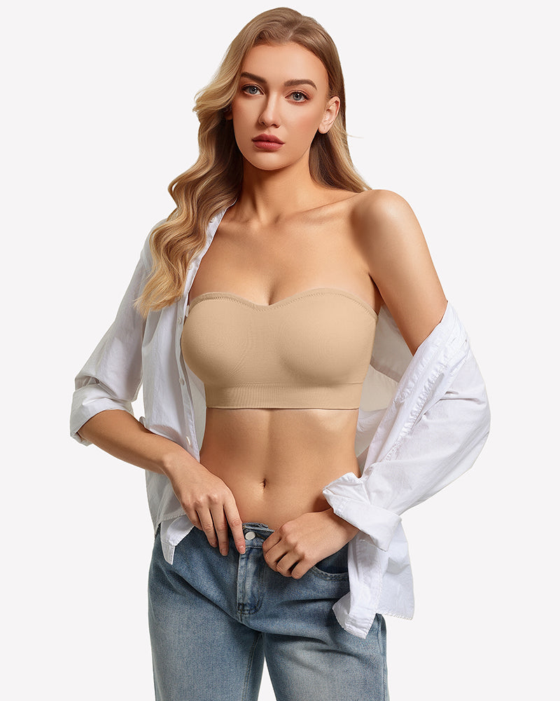Non-Slip Strapless Push-Up Bandeau Bra