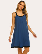 Ekouaer Contrast Color Front Pleated Nightdress (US Only)