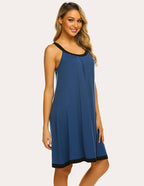 Ekouaer Contrast Color Front Pleated Nightdress (US Only)