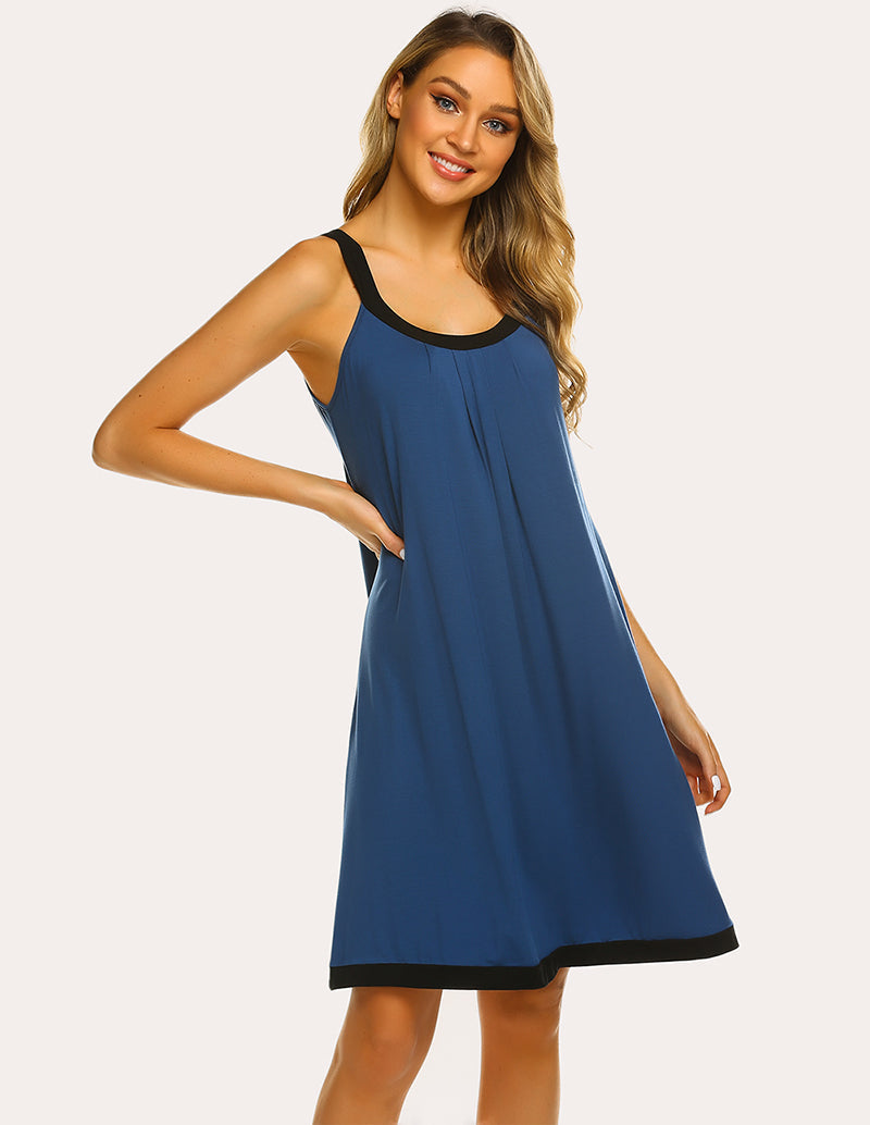 Ekouaer Contrast Color Front Pleated Nightdress (US Only)