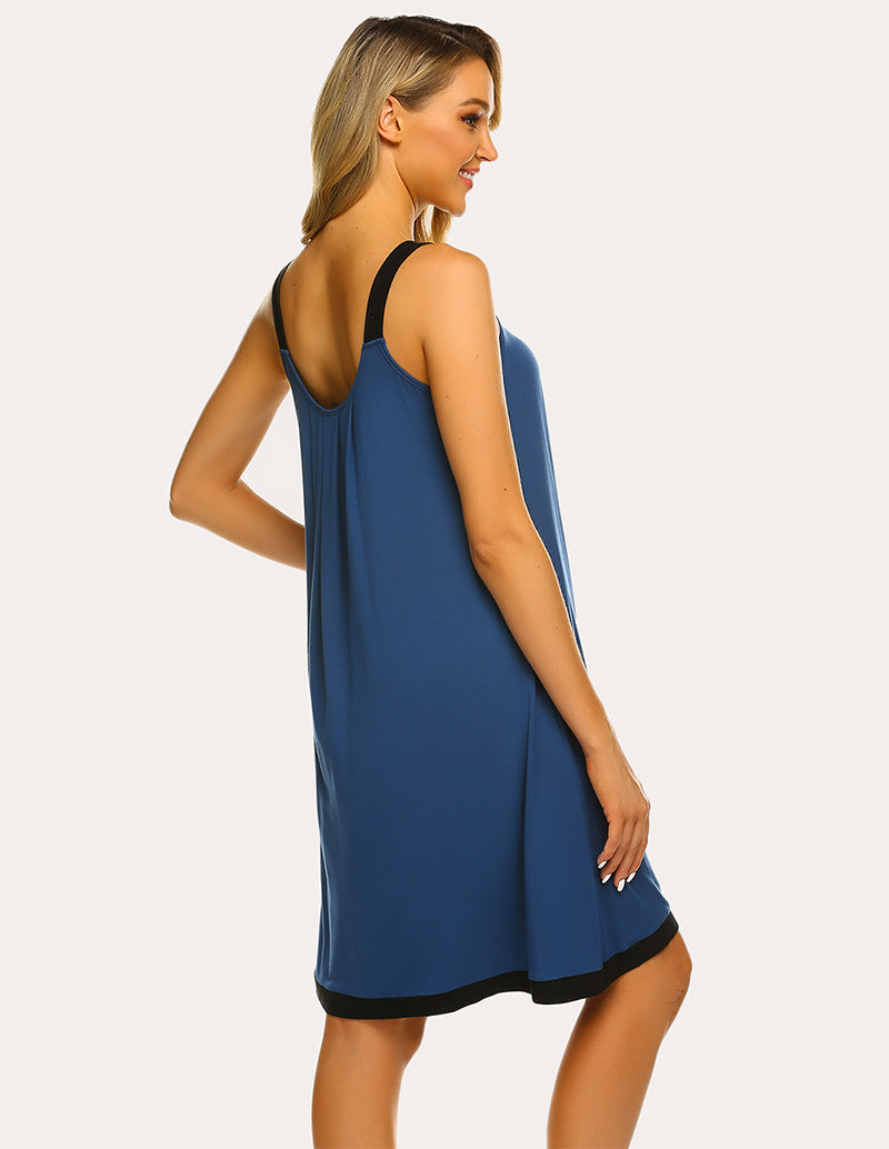 Ekouaer Contrast Color Front Pleated Nightdress (US Only)