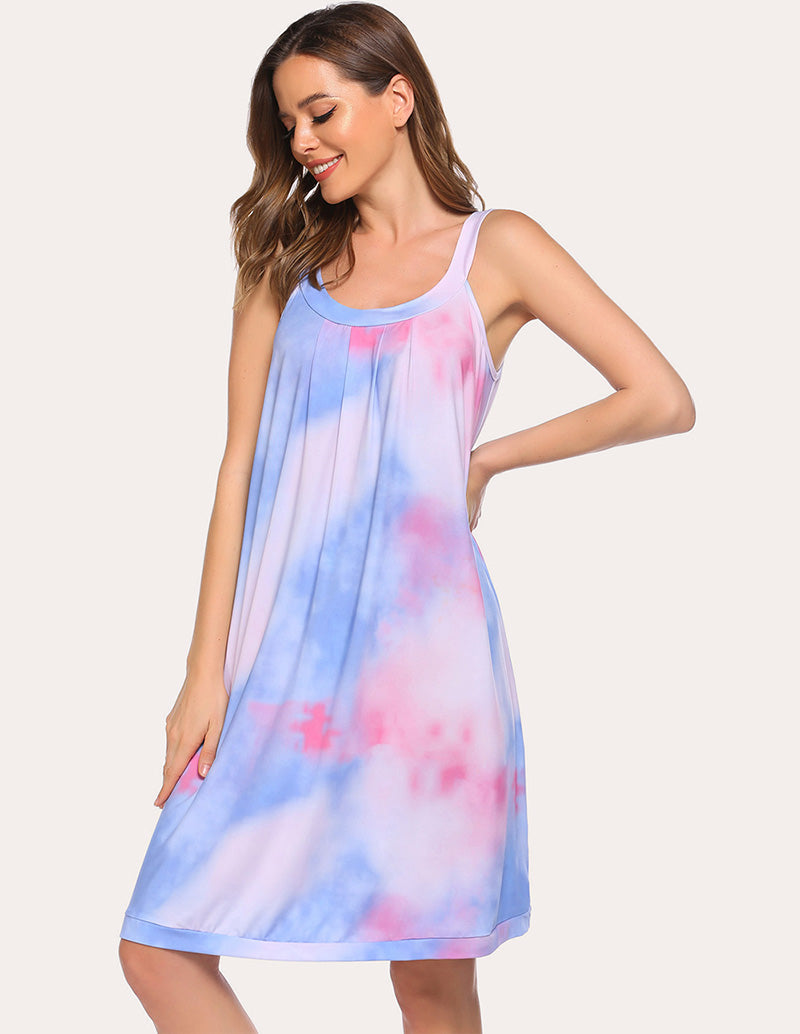 Ekouaer Contrast Color Front Pleated Nightdress (US Only)