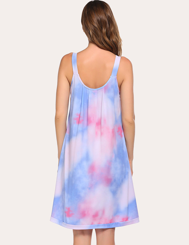 Ekouaer Contrast Color Front Pleated Nightdress (US Only)