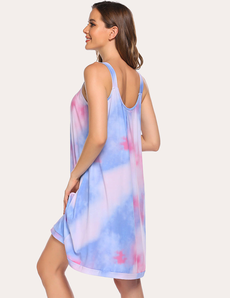 Ekouaer Contrast Color Front Pleated Nightdress (US Only)