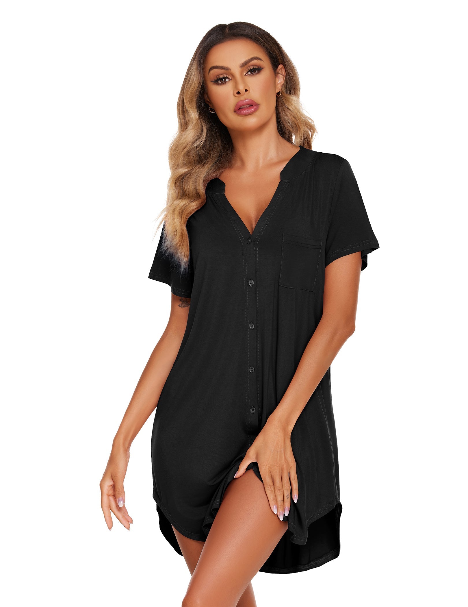 Ekouaer Teddy Nightgown V Neck Sleepwear (US Only)