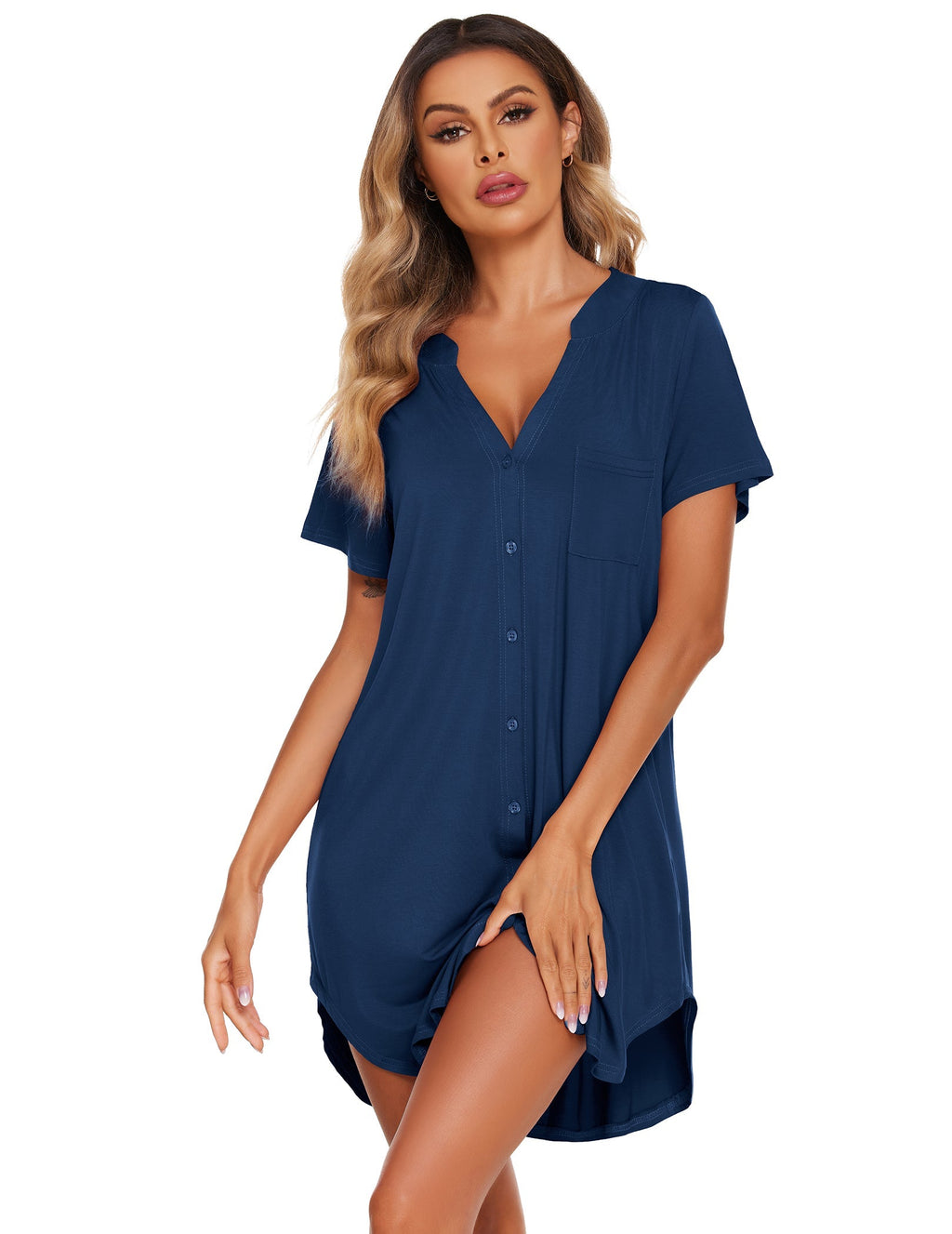 Ekouaer Teddy Nightgown V Neck Sleepwear (US Only)