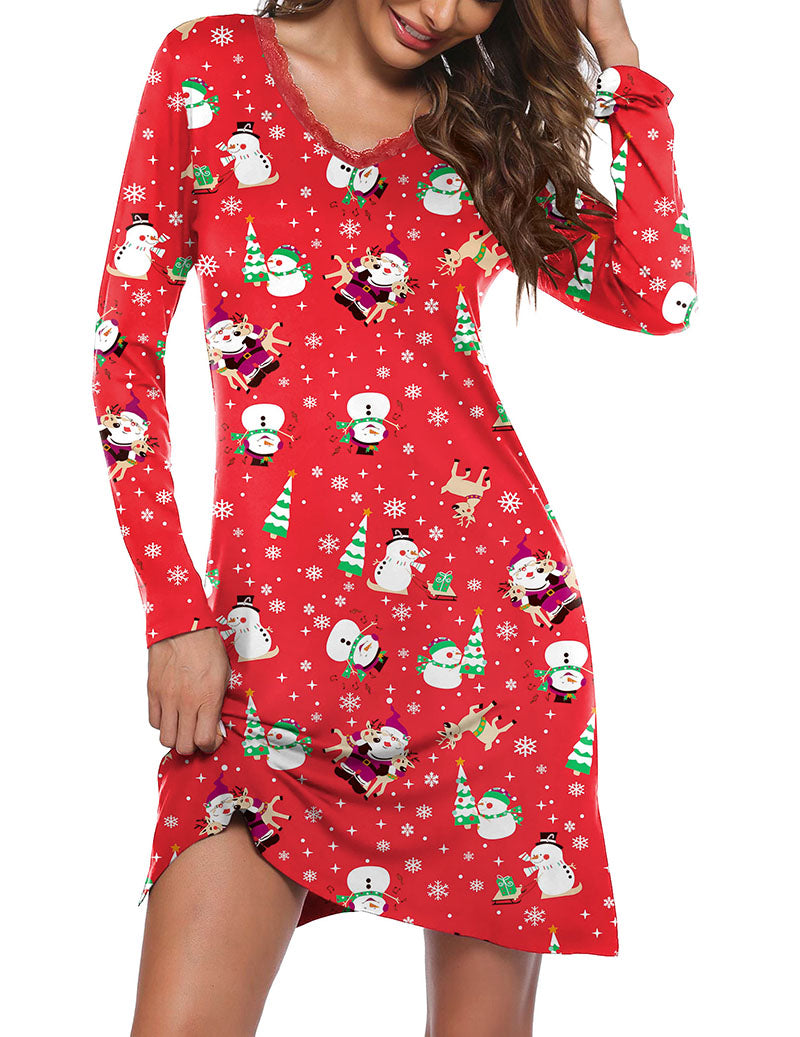 Long Sleeve Nightgowns Lace Night Dress (US Only)