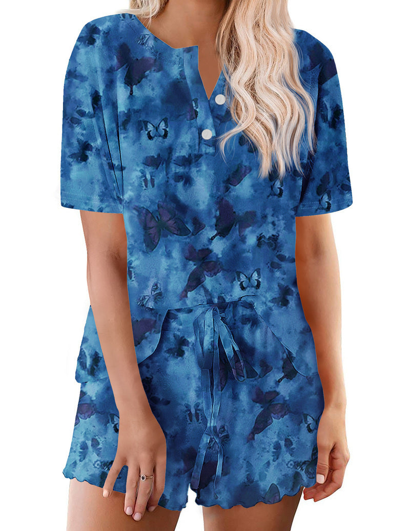 Ekouaer Tie Dye Pajamas Set for Women Short Sleeve Lounge Set