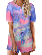 Ekouaer Tie Dye Pajamas Set for Women Short Sleeve Lounge Set