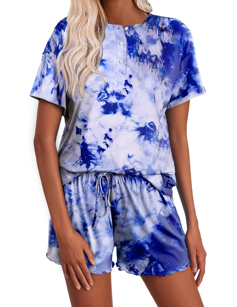 Ekouaer Tie Dye Pajamas Set for Women Short Sleeve Lounge Set