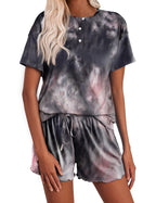 Ekouaer Tie Dye Pajamas Set for Women Short Sleeve Lounge Set