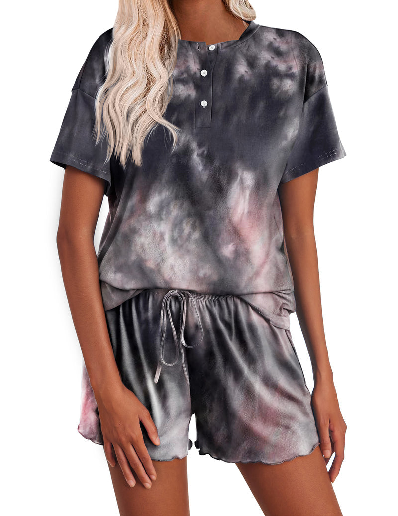 Ekouaer Tie Dye Pajamas Set for Women Short Sleeve Lounge Set