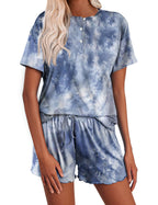Ekouaer Tie Dye Pajamas Set for Women Short Sleeve Lounge Set
