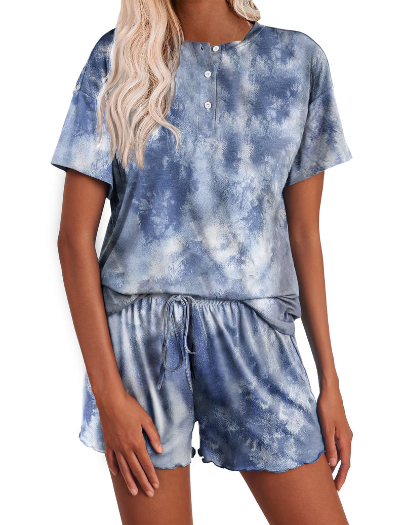Ekouaer Tie Dye Pajamas Set for Women Short Sleeve Lounge Set