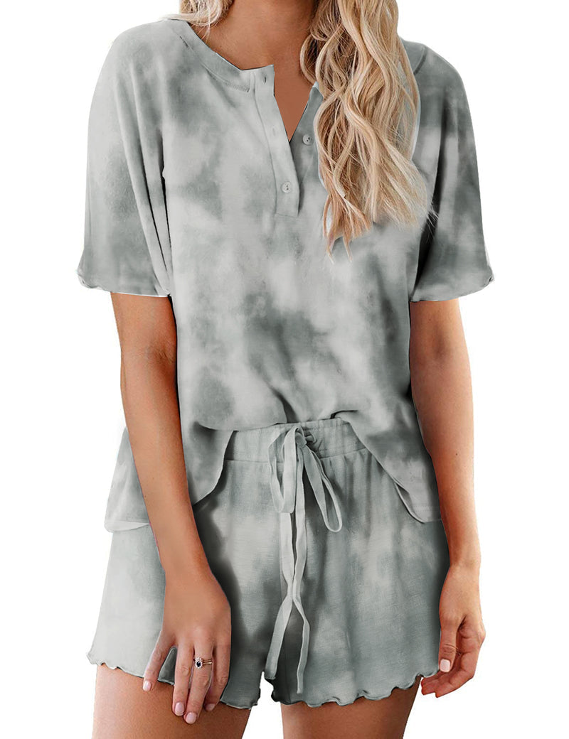 Ekouaer Tie Dye Pajamas Set for Women Short Sleeve Lounge Set