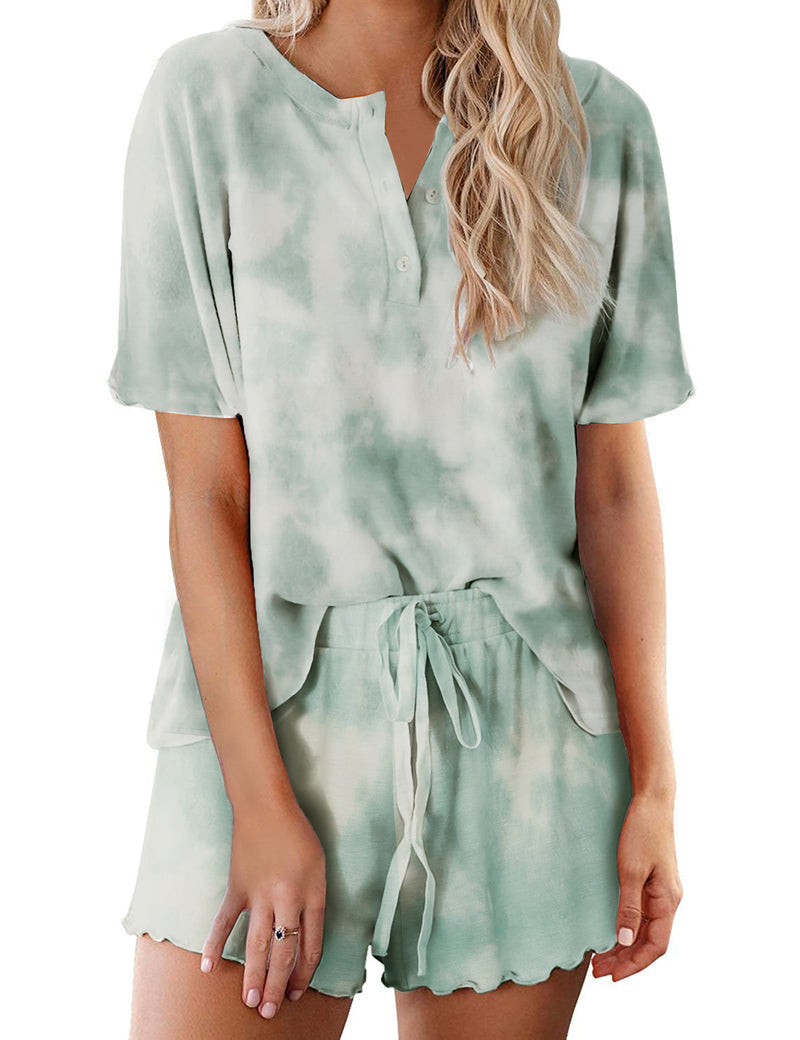 Ekouaer Tie Dye Pajamas Set for Women Short Sleeve Lounge Set