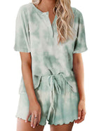 Ekouaer Tie Dye Pajamas Set for Women Short Sleeve Lounge Set