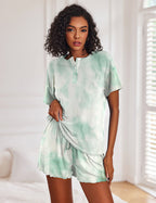 Ekouaer Tie Dye Pajamas Set for Women Short Sleeve Lounge Set