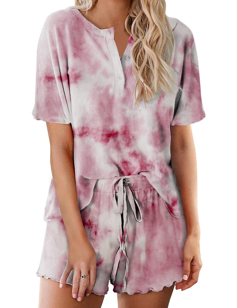 Ekouaer Tie Dye Pajamas Set for Women Short Sleeve Lounge Set