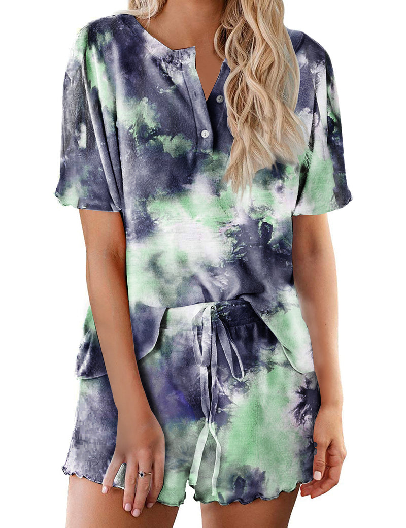 Ekouaer Tie Dye Pajamas Set for Women Short Sleeve Lounge Set