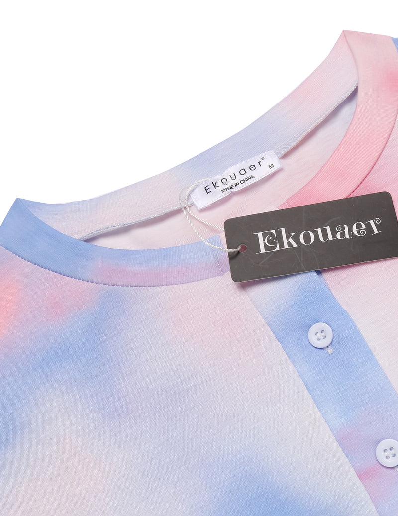 Ekouaer Tie Dye Pajamas Set for Women Short Sleeve Lounge Set