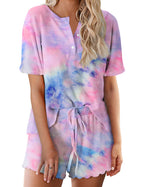 Ekouaer Tie Dye Pajamas Set for Women Short Sleeve Lounge Set