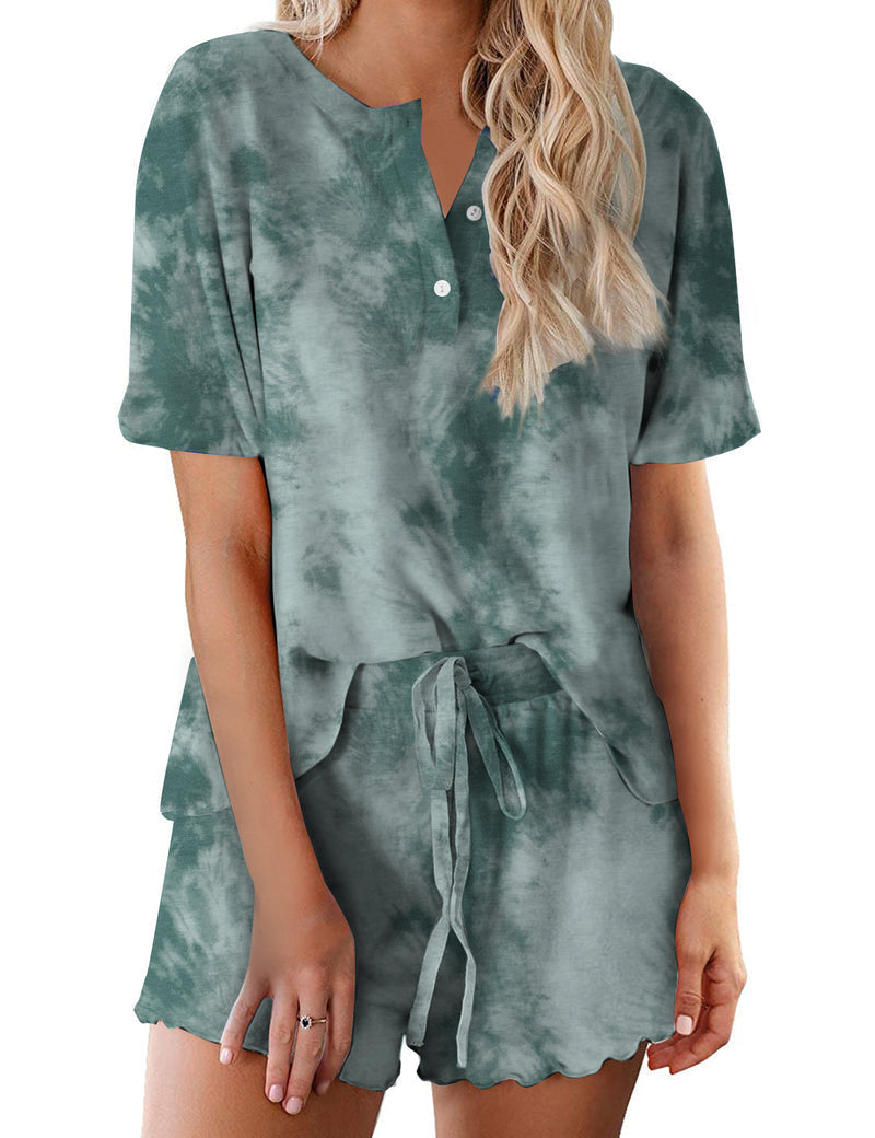 Ekouaer Tie Dye Pajamas Set for Women Short Sleeve Lounge Set