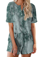 Ekouaer Tie Dye Pajamas Set for Women Short Sleeve Lounge Set