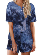 Ekouaer Tie Dye Pajamas Set for Women Short Sleeve Lounge Set