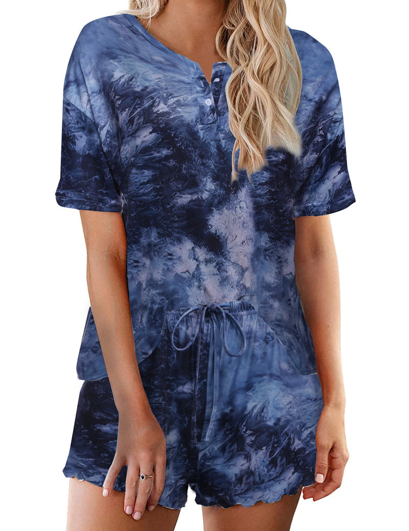 Ekouaer Tie Dye Pajamas Set for Women Short Sleeve Lounge Set