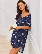Ekouaer Teddy Nightgown V Neck Sleepwear (US Only)
