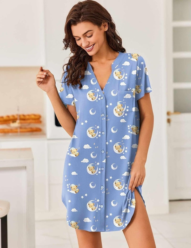 Ekouaer Teddy Nightgown V Neck Sleepwear (US Only)