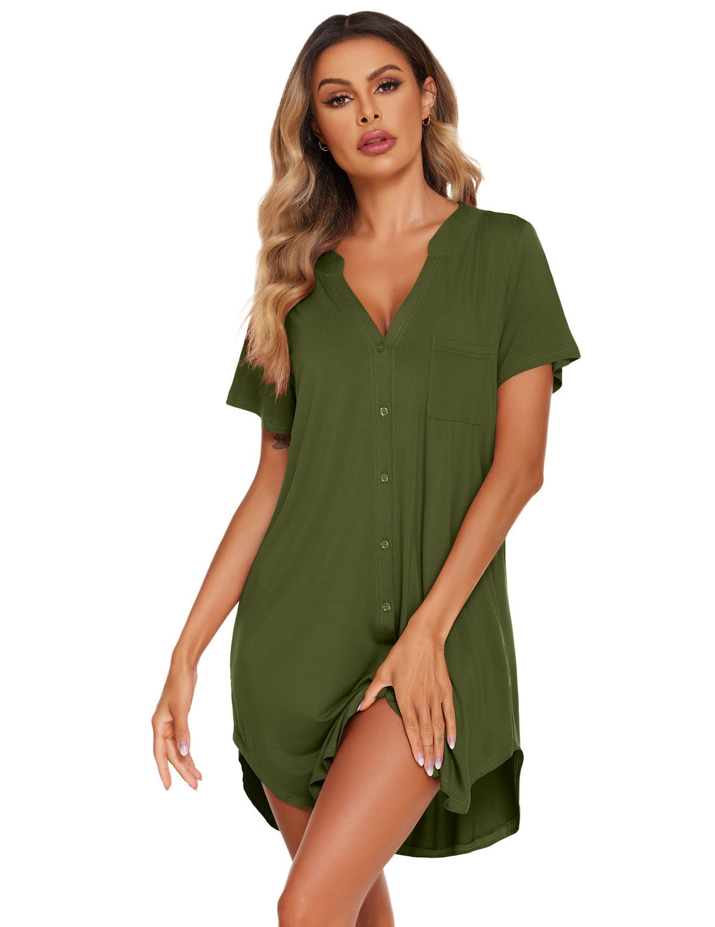 Ekouaer Teddy Nightgown V Neck Sleepwear (US Only)