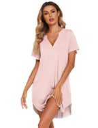 Ekouaer Teddy Nightgown V Neck Sleepwear (US Only)