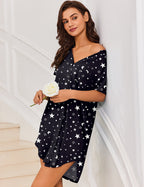Ekouaer Teddy Nightgown V Neck Sleepwear (US Only)