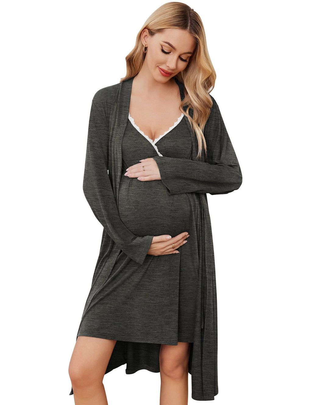 Ekouaer Premium Soft Nursing Gown and Robe Set (US Only)