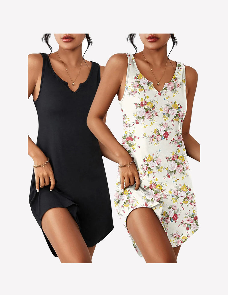 2 Pack Sleeveless Sleep Shirts V-Neck Tank Nightdress